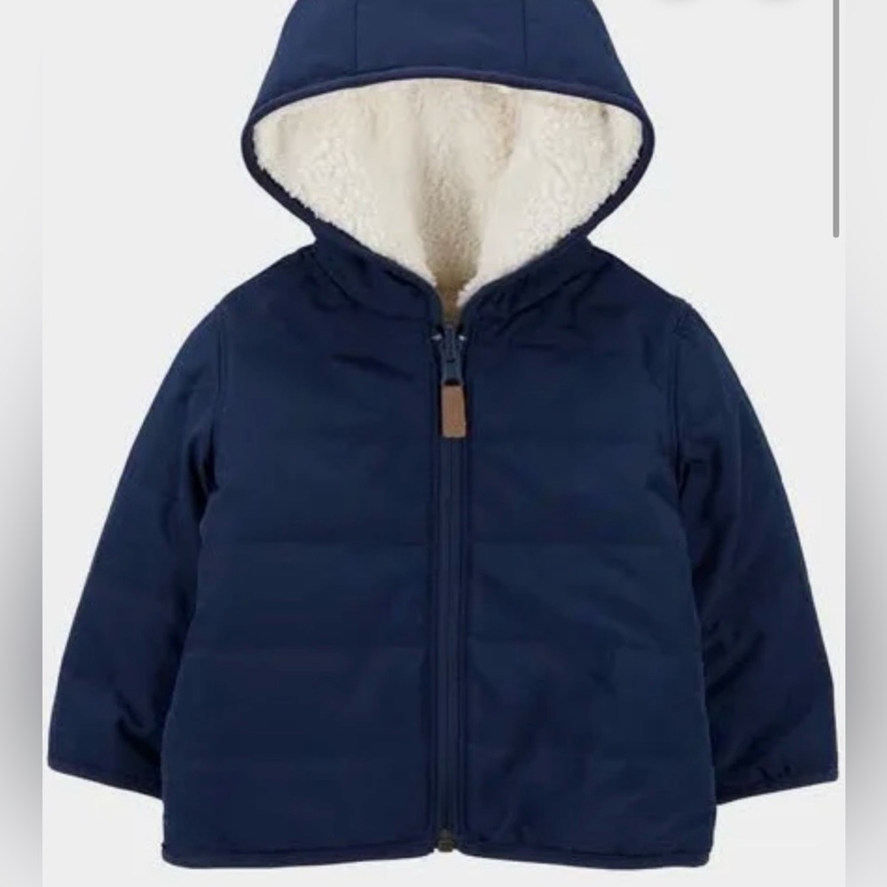 Carters Baby Reversible Zip-Up Sherpa Hooded Jacket Navy Blue 18 months